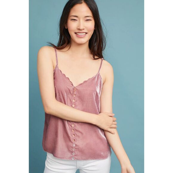 NWT Anthropologie Maeve Velvet Cut Out Camisole Scallop Edge Top in Mauve Pink M - Picture 4 of 15